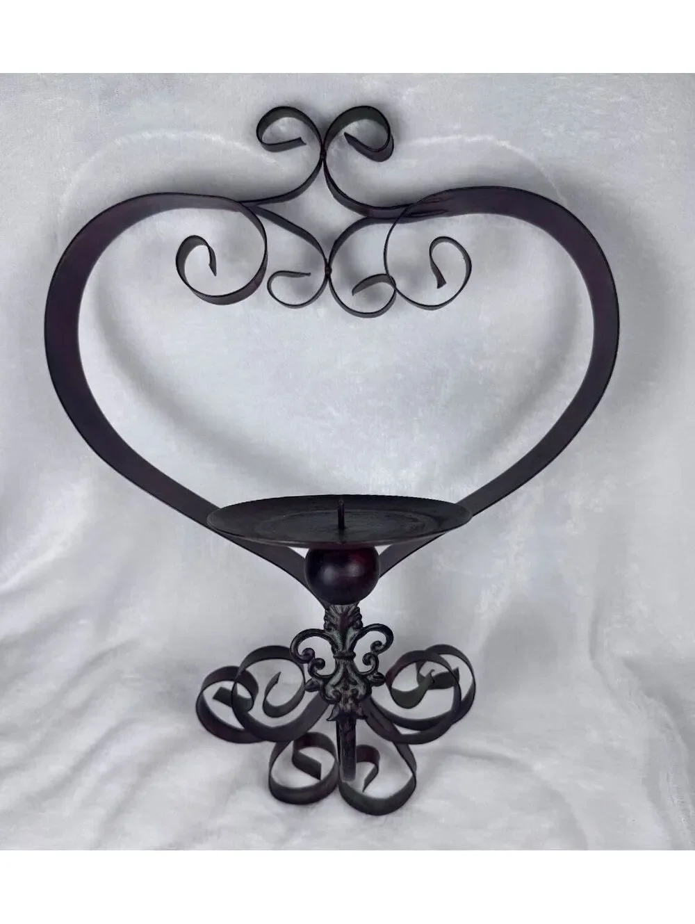 Vintage WROUGHT IRON Hanging Votive Candle Holder Burgundy 17.5” tall x 13” W